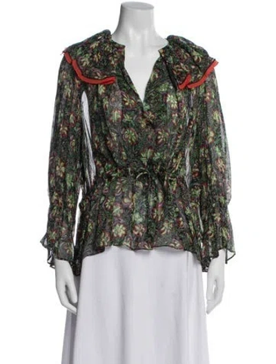 Pre-owned Balenciaga Floral Print V-neck Blouse In Black
