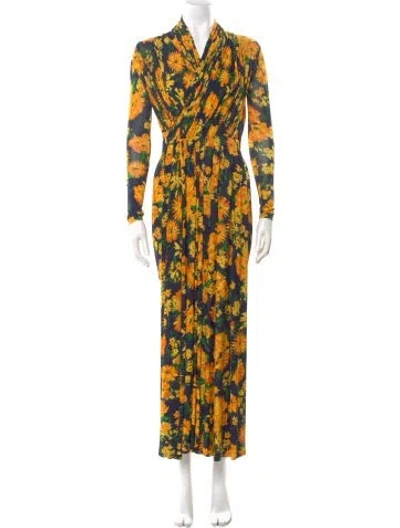 Pre-owned Balenciaga Floral Print V-neck Jumpsuit In Blue