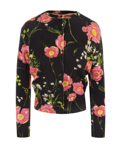 BALENCIAGA FLORAL-PRINT WOOL CARDIGAN