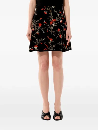 Balenciaga Floral-embroidered A-line Skirt In Black