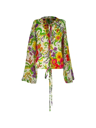 Pre-owned Balenciaga Floral-print Blouse In Neutrals