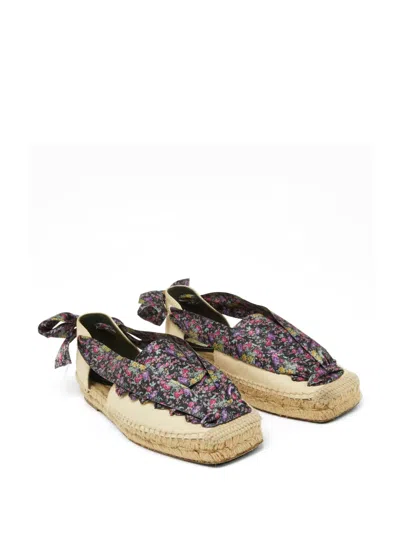 Pre-owned Balenciaga Floral-print Lace-up Espadrilles In Black