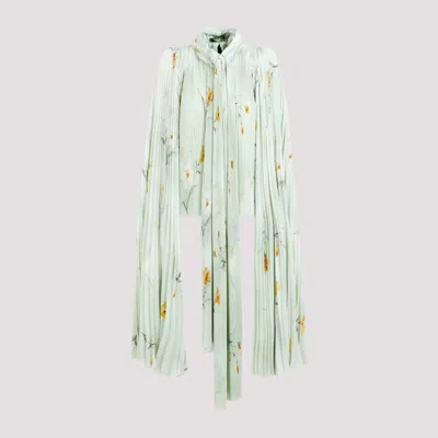 Balenciaga Floral-print Pleated Blouse In Green