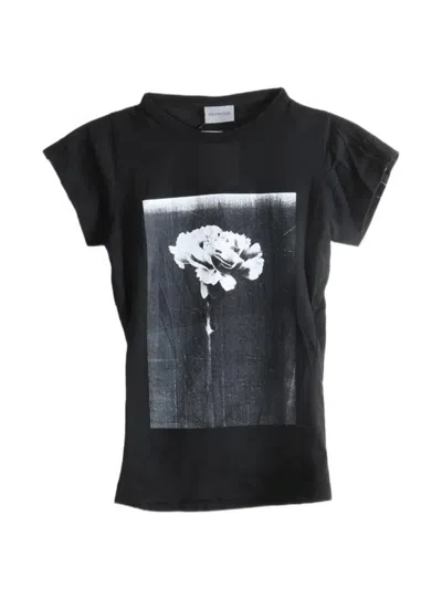 Balenciaga Flower-print T-shirt In Blue