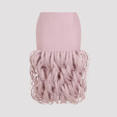 Balenciaga Fluffy Feather-trim Wool Pencil Midi Skirt In Pink & Purple