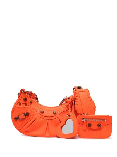 BALENCIAGA BALENCIAGA FLUO ORANGE NAPPA LEATHER LE CAGOLE XS SHOULDER BAG