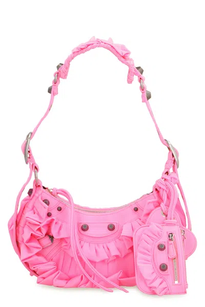BALENCIAGA BALENCIAGA FLUO PINK FABRIC LE CAGOLE XS SHOULDER BAG