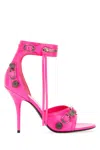 Balenciaga Cagole Fucsia Sandals With Studs And Buckles In Leather Woman