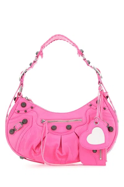 BALENCIAGA BALENCIAGA FLUO PINK NAPPA LEATHER LE CAGOLE S SHOULDER BAG