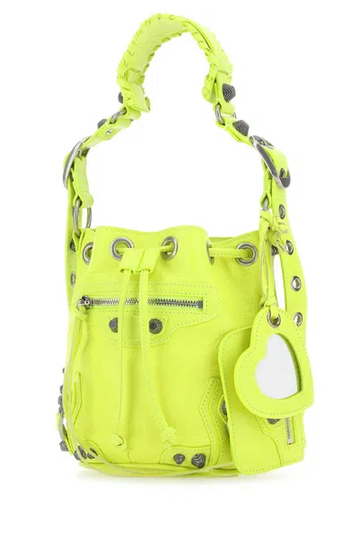 Balenciaga Fluo Yellow Leather Le Cagole Xs Bucket Bag In 7206