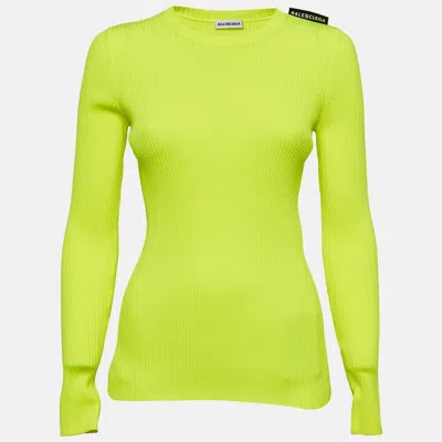 Pre-owned Balenciaga Fluorescent Green Rib Knit Sweater M