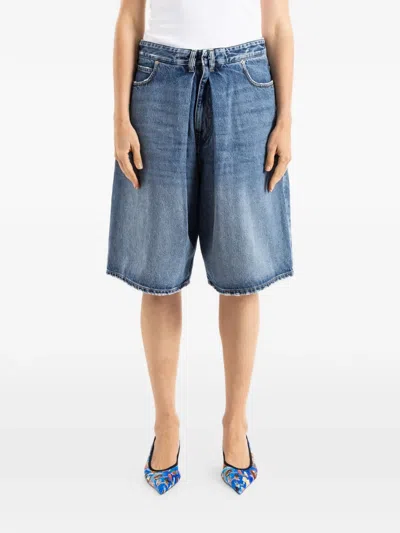 Balenciaga Folded Bermuda Denim Shorts In Blue