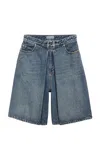 Balenciaga Folded Denim Bermuda Shorts In Blue