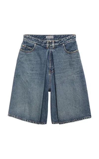 Balenciaga Folded Denim Bermuda Shorts In Blue