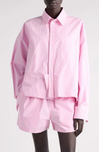 Balenciaga Folded Stripe Cotton Poplin Button-up Shirt In Multi