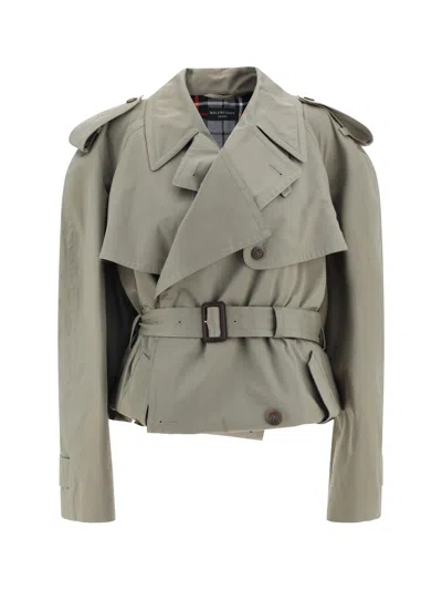 Balenciaga Folded Cotton Trench Coat In Sand Beige