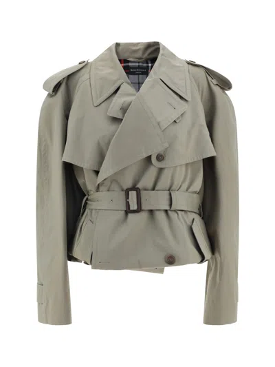 Balenciaga Folded Cotton Trench Coat In Beige