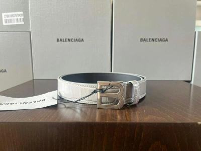 Pre-owned Balenciaga Fossil Grey Croc Embossed Belt