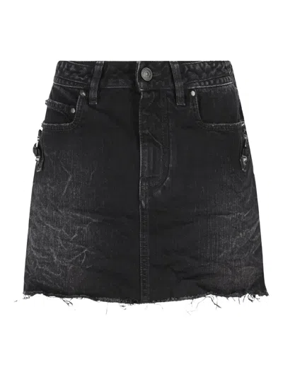 Balenciaga Frayed Denim Skirt In Black