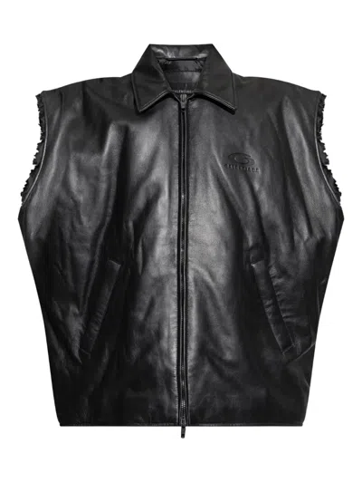 Balenciaga Frayed-edge Leather Vest In Black