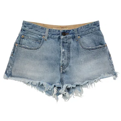 Pre-owned Balenciaga Frayed Hem Denim Shorts 'blue' | Women's Size 27