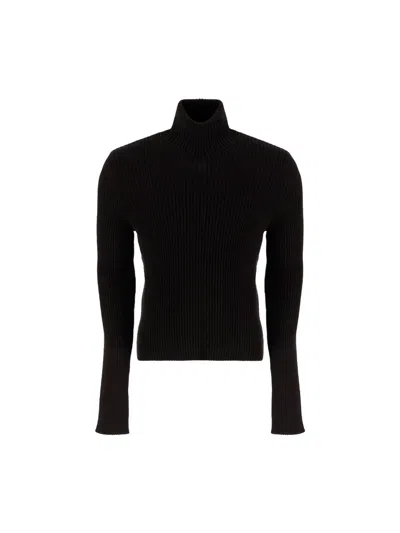 Balenciaga Ribbed-knit Turtleneck Sweater In Black