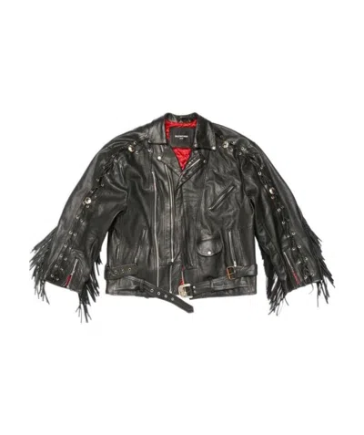 Balenciaga Fringe-detailing Leather Coat In Black