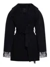 Balenciaga Hooded Fringe Oversized Self-tie Wool Jacket In Black