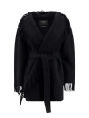 Balenciaga Hooded Fringe Oversized Self-tie Wool Jacket In Black