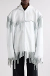 Balenciaga Fringe Leather Hooded Jacket In White