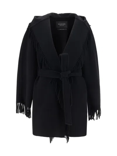 Balenciaga Fringed Wool Cardigan In Black