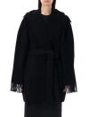 Balenciaga Hooded Fringe Oversized Self-tie Wool Jacket In Black