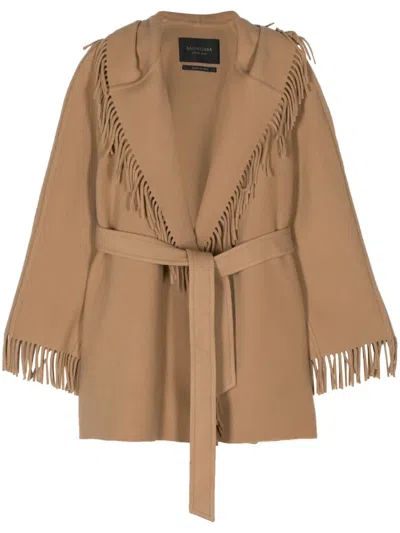 Balenciaga Fringed-edge Hooded Cardi-coat In Neutrals