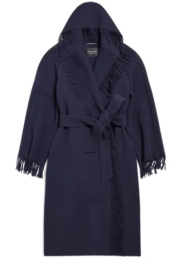 Balenciaga Mantel Mit Fransen In Blau