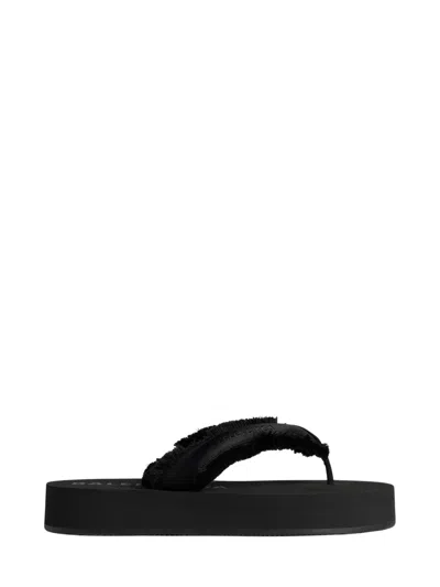 Balenciaga Fringed Strap Logo Embroidered Sandals For Women In Black