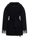 Balenciaga Hooded Fringe Oversized Self-tie Wool Jacket In Black
