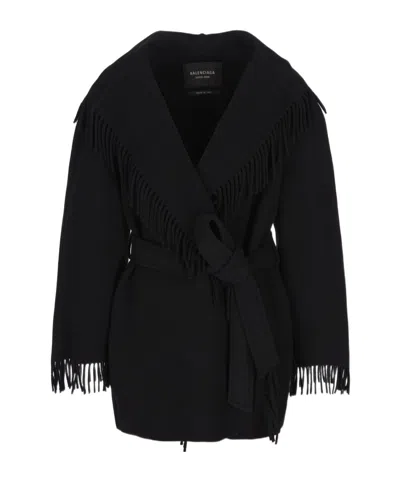 BALENCIAGA BALENCIAGA BELTED FRINGED COAT