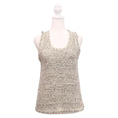 Pre-owned Balenciaga Fringe-hem Tweed Tank Top Size Xs In Sand