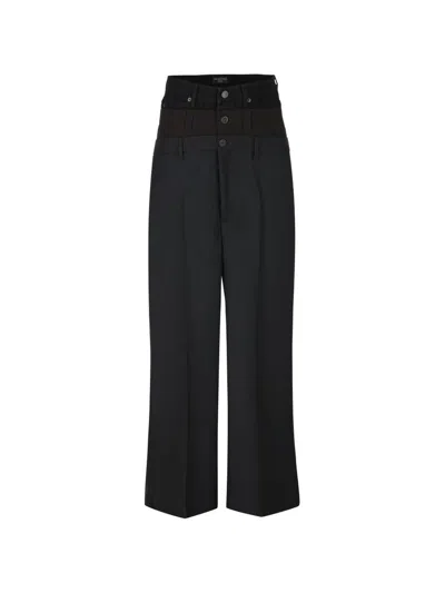 Balenciaga Front Pleat Layered Trousers In Black