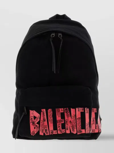 Balenciaga 'front Zip Pocket' Printed Backpack In Black