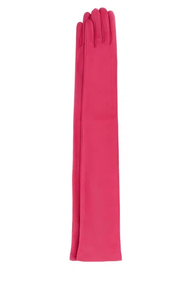 Balenciaga Fuchsia Leather Gloves In Pink