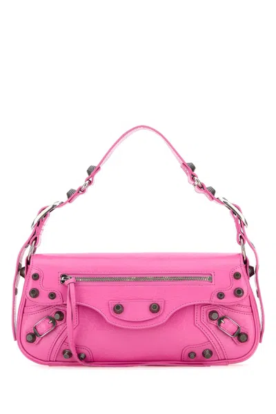 BALENCIAGA FUCHSIA LEATHER SMALL LE CAGOLE SLING SHOULDER BAG