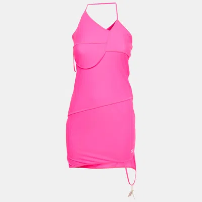 Pre-owned Balenciaga Fuchsia Pink Jersey Asymmetric Mini Dress M