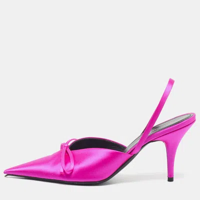 Pre-owned Balenciaga Fuchsia Satin Knife Bow Slingback Pumps Size 35.5 In Pink