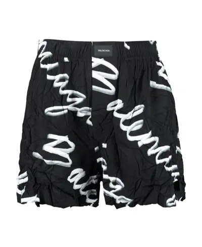 Balenciaga Full-body Logo High-waisted Shorts In Black