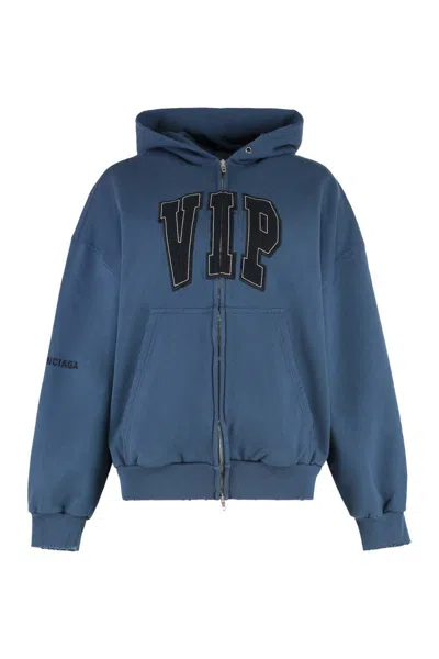 Balenciaga Full Zip Hoodie In Blue