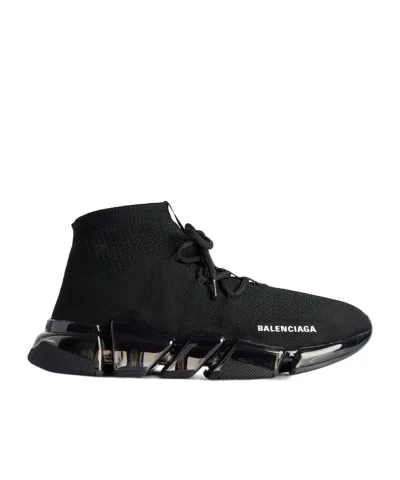 Balenciaga Fully Transparent Outsole Speed 2.0 Retro Knitted Sneakers In Black