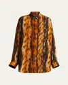 Balenciaga Fur Print Cocoon Silk Crepe Blouse In Brown