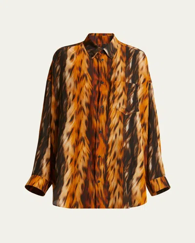 Balenciaga Fur Print Cocoon Silk Crepe Blouse In Multi
