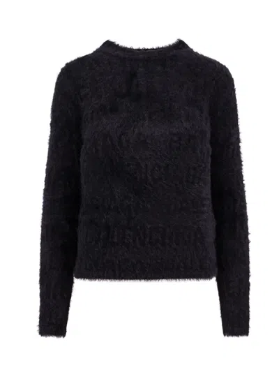 Balenciaga Furry Bal Horizontal Allover Jumper In Black